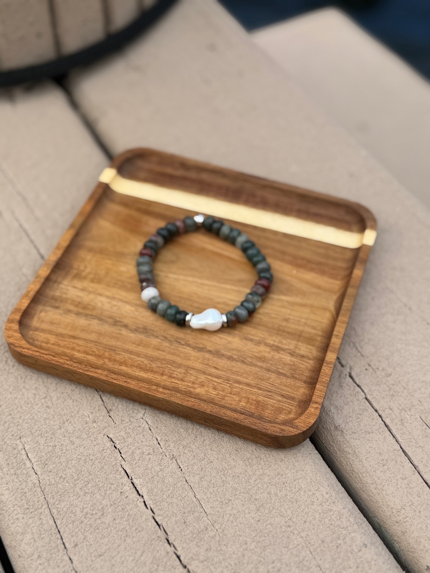 Bloodstone Rondelle with Pearl