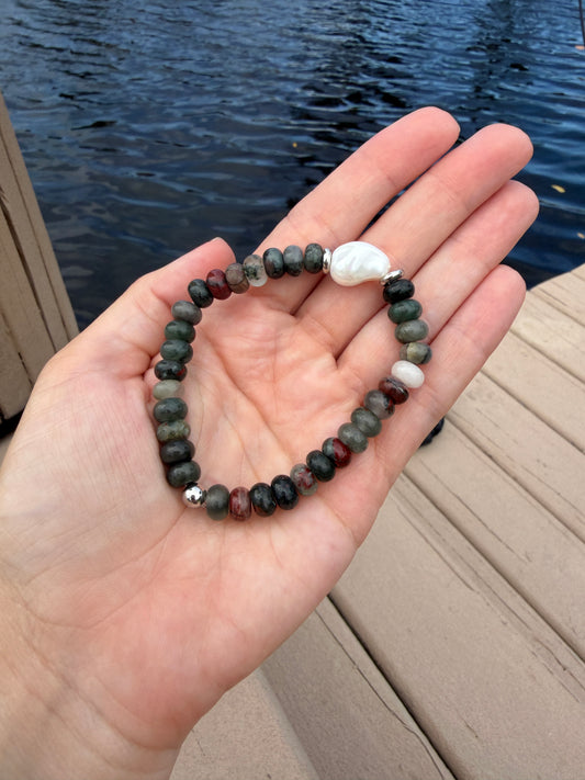 Bloodstone Rondelle with Pearl