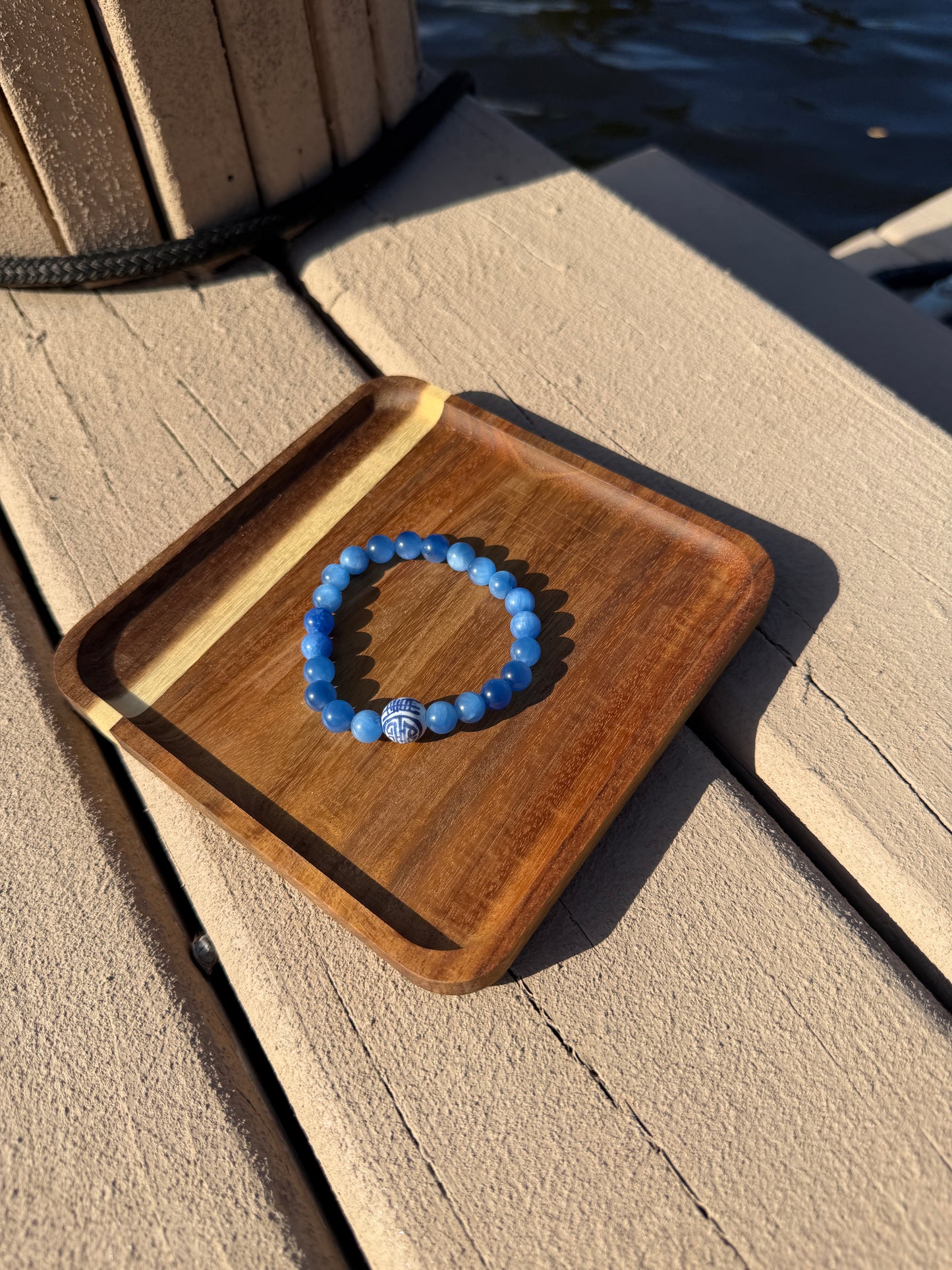 Blue Aventurine with Porcelain Bead
